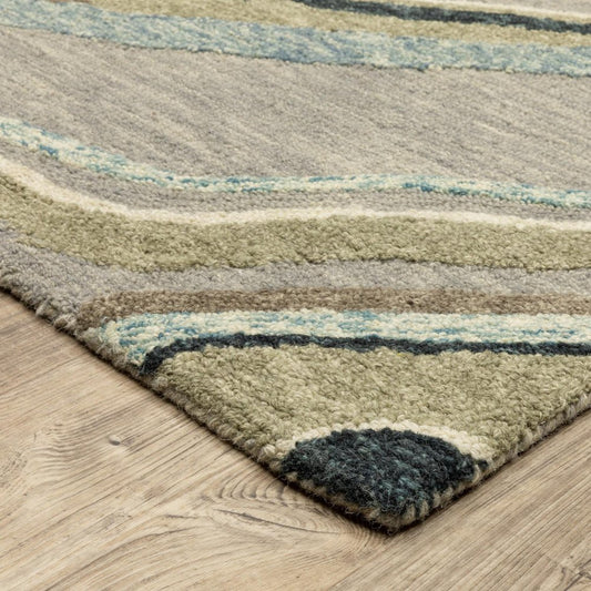 8' X 10' Gray And Blue Wool Abstract Hand Tufted Area Rug