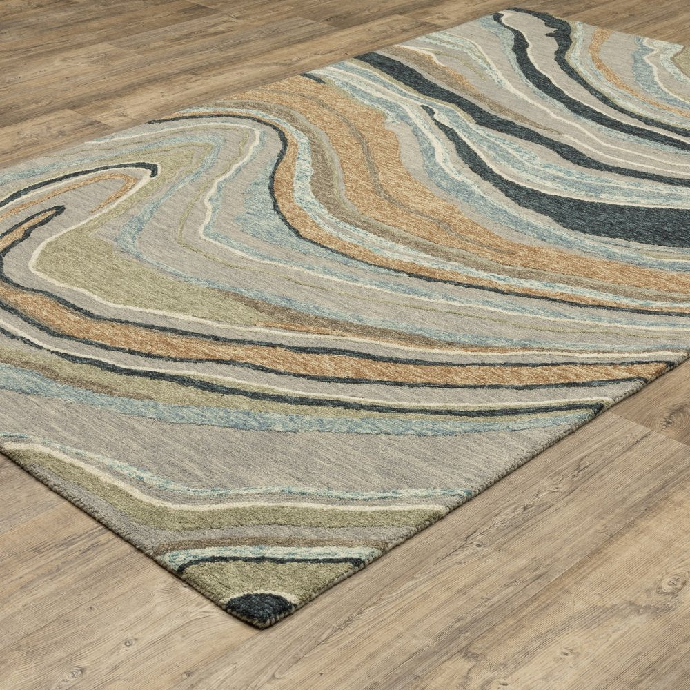 8' X 10' Gray And Blue Wool Abstract Hand Tufted Area Rug