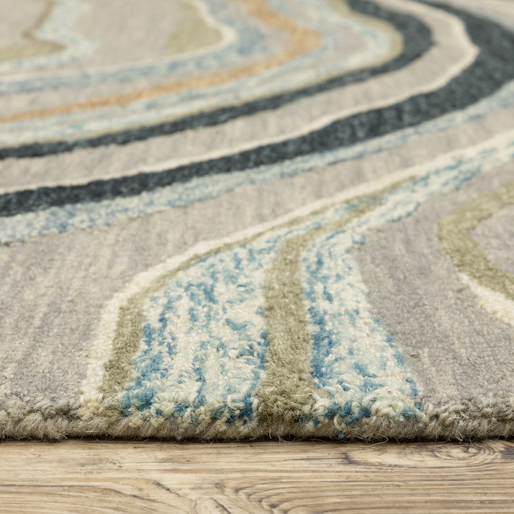 8' X 10' Gray And Blue Wool Abstract Hand Tufted Area Rug