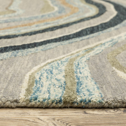 8' X 10' Gray And Blue Wool Abstract Hand Tufted Area Rug