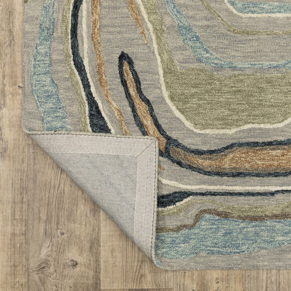 8' X 10' Gray And Blue Wool Abstract Hand Tufted Area Rug