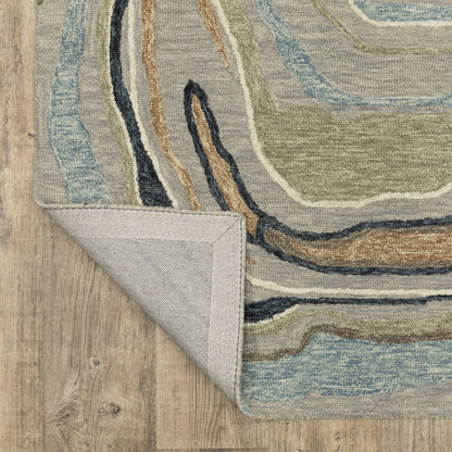 8' X 10' Gray And Blue Wool Abstract Hand Tufted Area Rug
