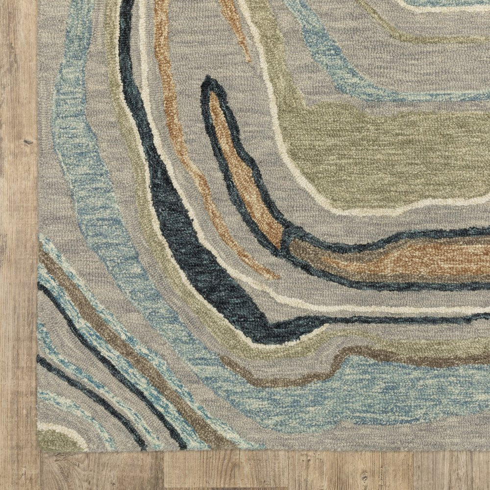 8' X 10' Gray And Blue Wool Abstract Hand Tufted Area Rug