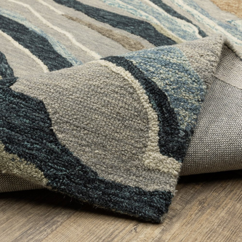 8' X 10' Gray And Blue Wool Abstract Hand Tufted Area Rug