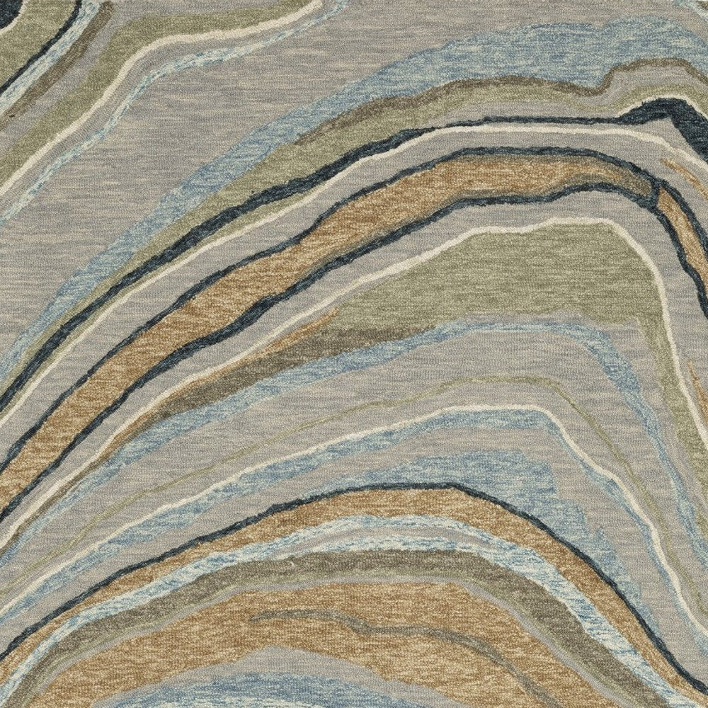 8' X 10' Gray And Blue Wool Abstract Hand Tufted Area Rug