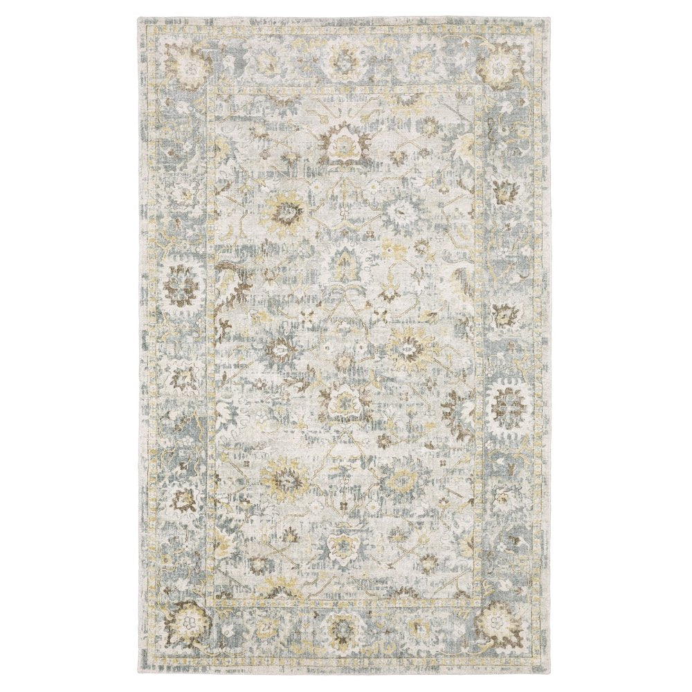 9' X 12' Ivory And Blue Oriental Hand Tufted Area Rug