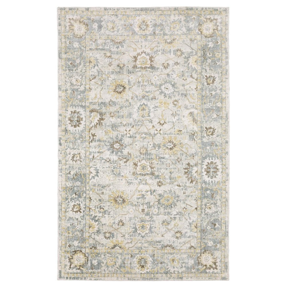 9' X 12' Ivory And Blue Oriental Hand Tufted Area Rug