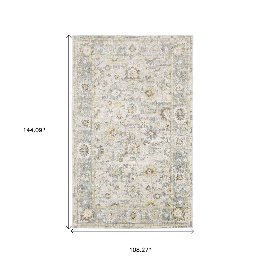 9' X 12' Ivory And Blue Oriental Hand Tufted Area Rug