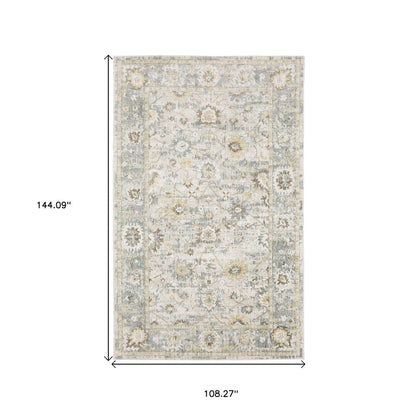 9' X 12' Ivory And Blue Oriental Hand Tufted Area Rug