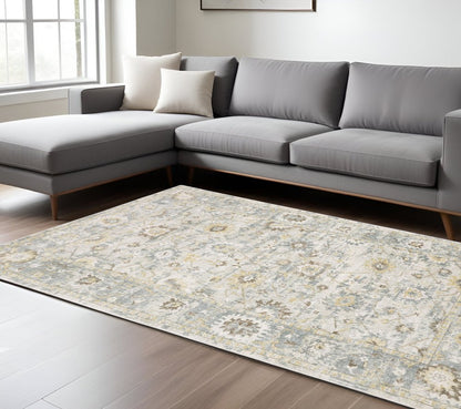 9' X 12' Ivory And Blue Oriental Hand Tufted Area Rug