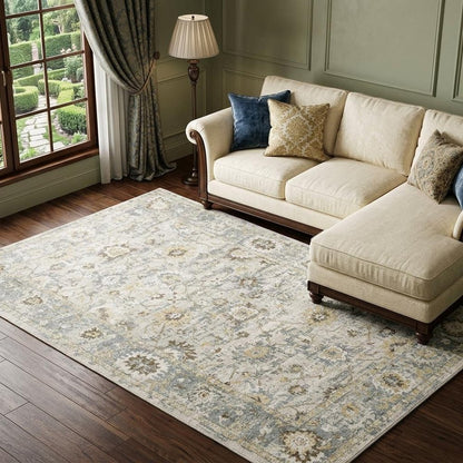 9' X 12' Ivory And Blue Oriental Hand Tufted Area Rug