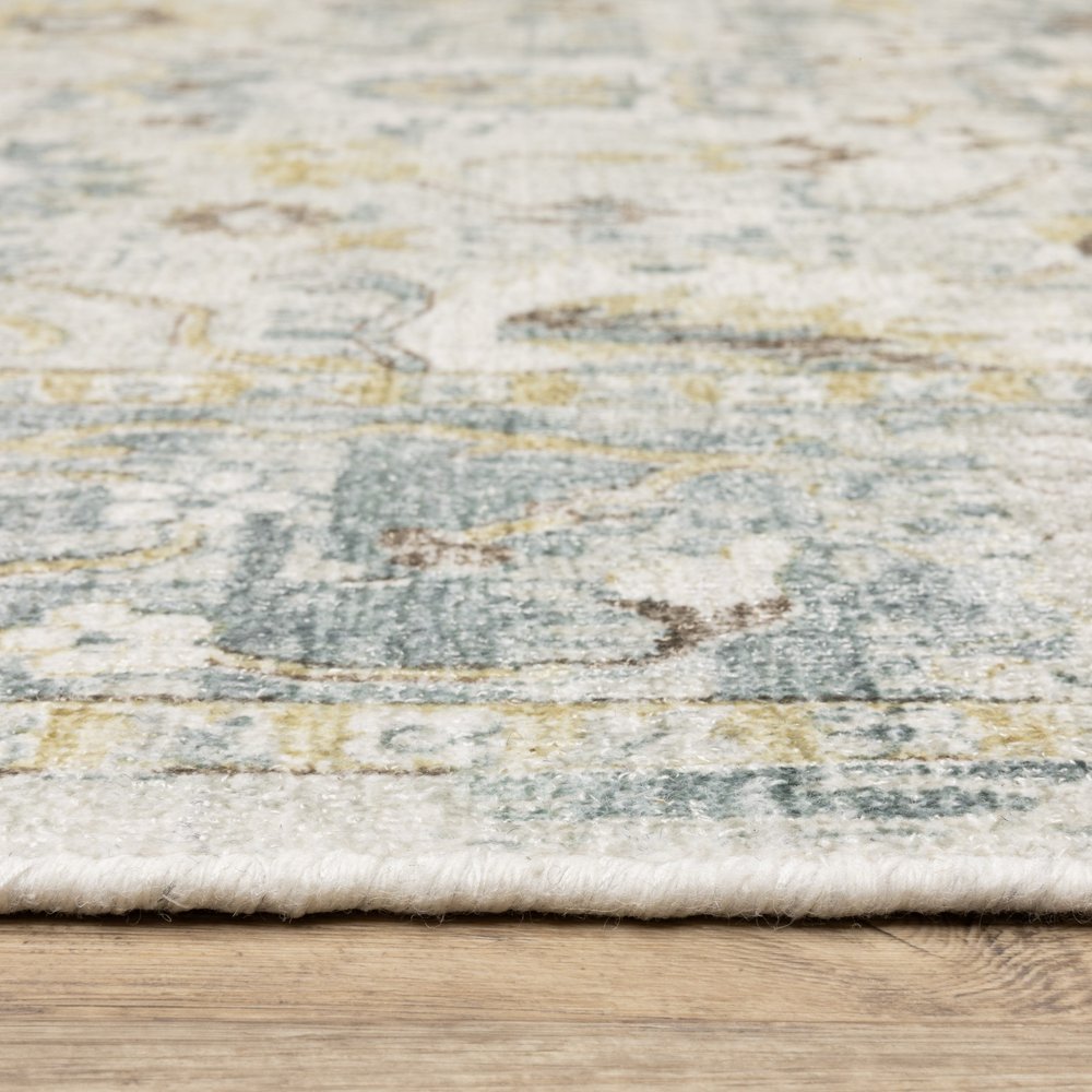 9' X 12' Ivory And Blue Oriental Hand Tufted Area Rug