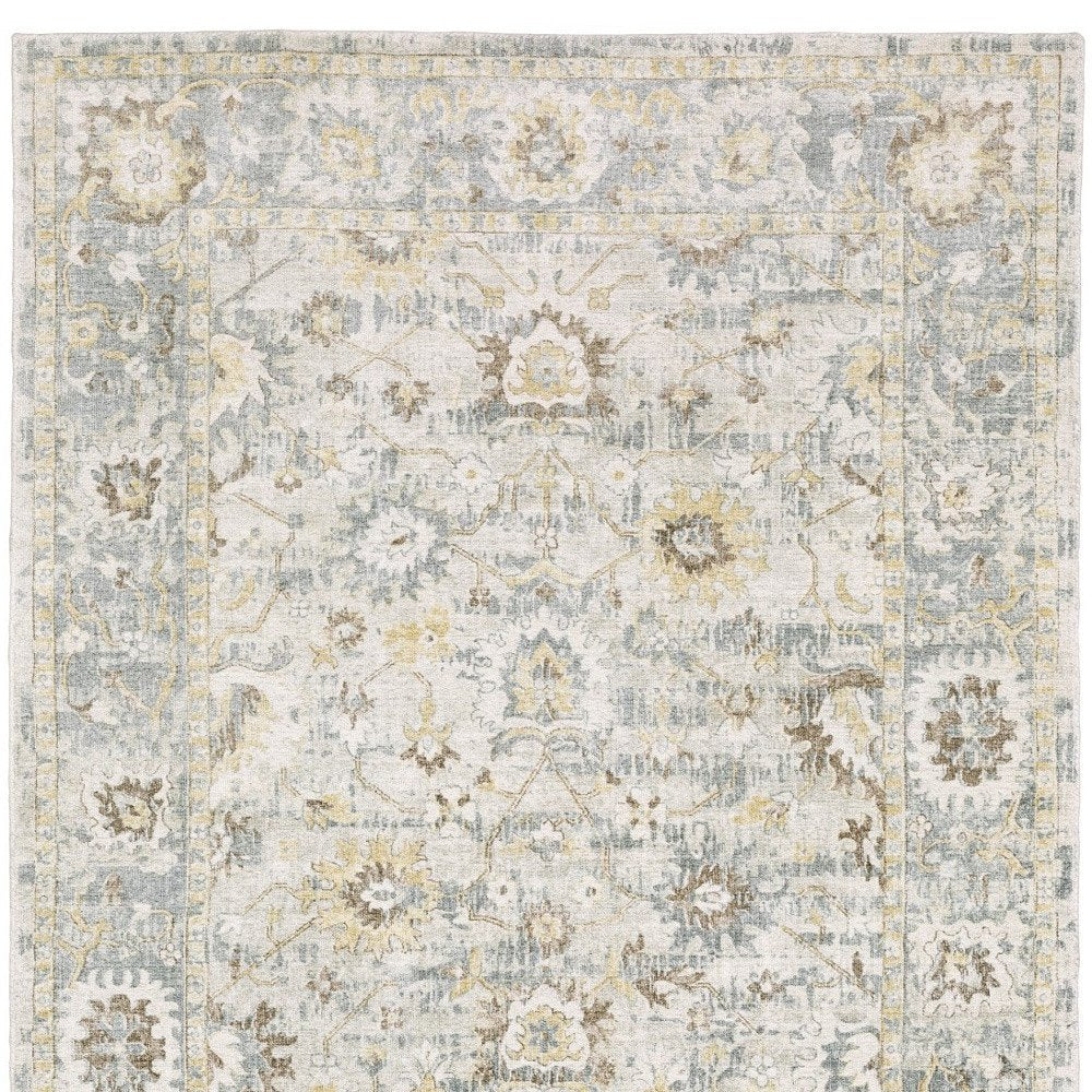 9' X 12' Ivory And Blue Oriental Hand Tufted Area Rug