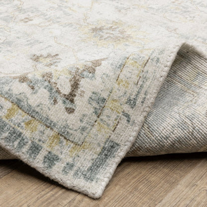 9' X 12' Ivory And Blue Oriental Hand Tufted Area Rug