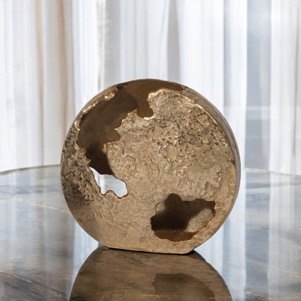 12" Gold Hammered Round Aluminum Table Vase