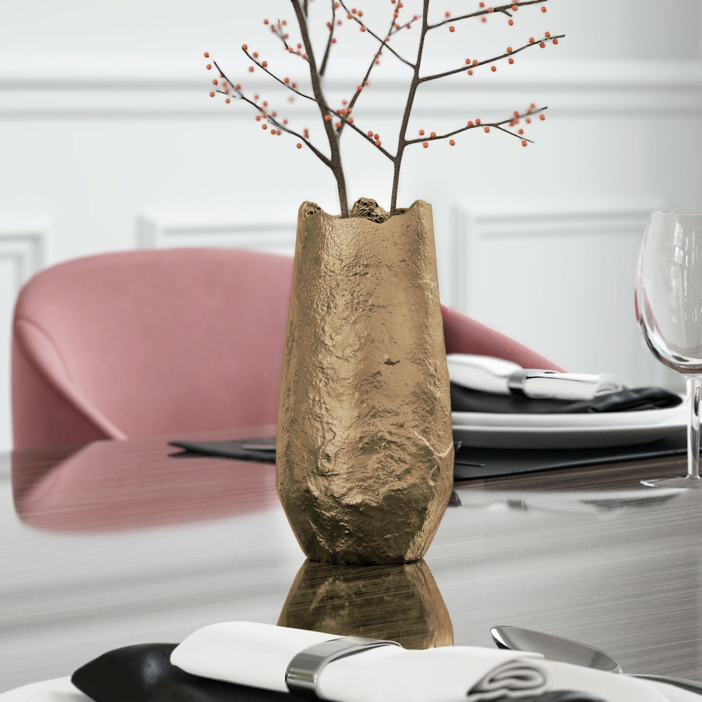 10" Gold Hammered Cylinder Aluminum Table Vase