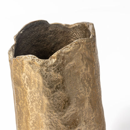 10" Gold Hammered Cylinder Aluminum Table Vase