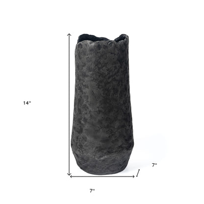14" Gray Hammered Cylinder Aluminum Table Vase