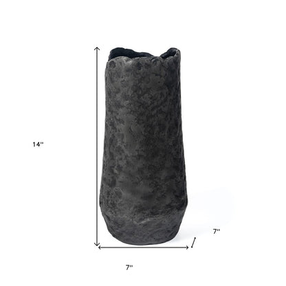 14" Gray Hammered Cylinder Aluminum Table Vase