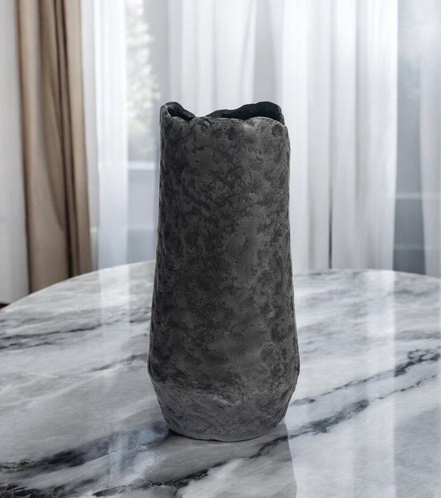 14" Gray Hammered Cylinder Aluminum Table Vase