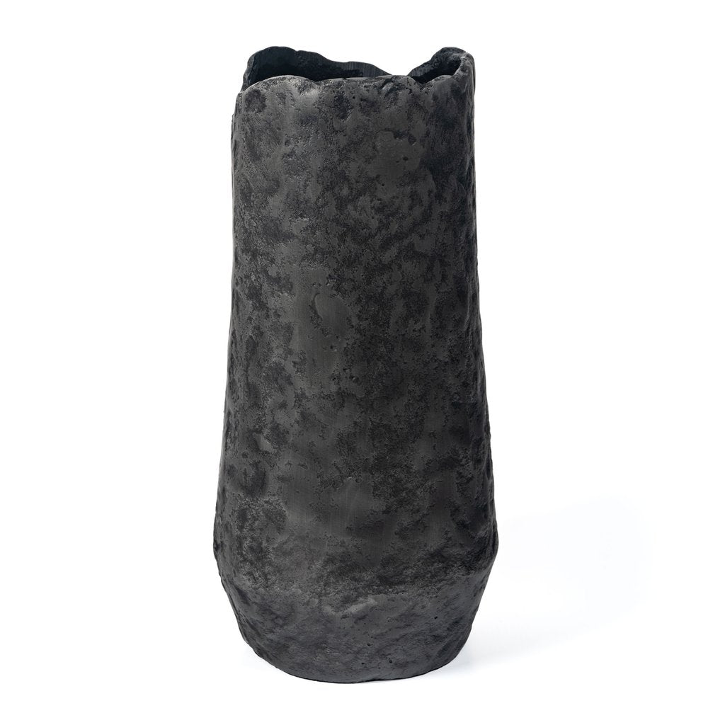 14" Gray Hammered Cylinder Aluminum Table Vase