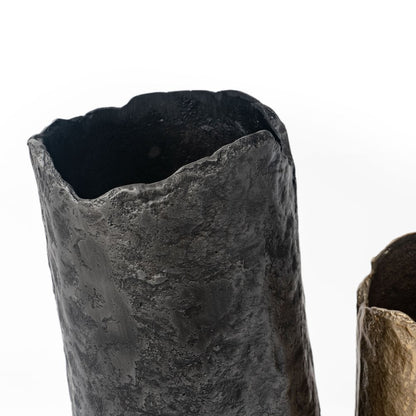 14" Gray Hammered Cylinder Aluminum Table Vase