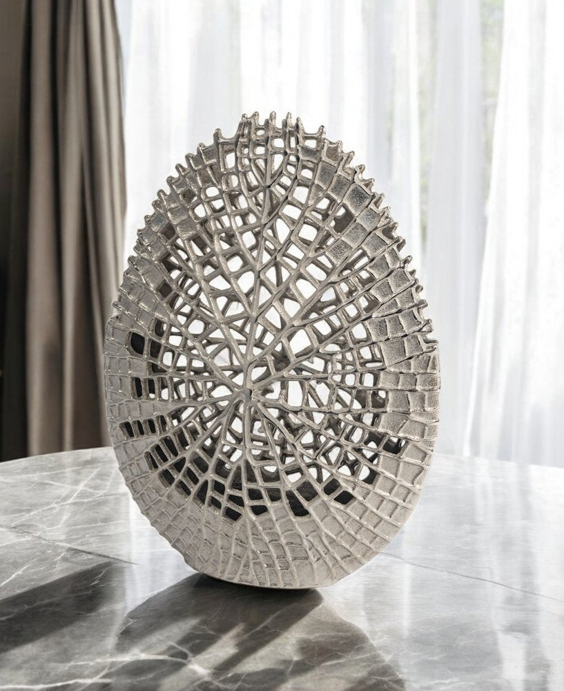 14" Silver Pierced Aluminum Table Vase