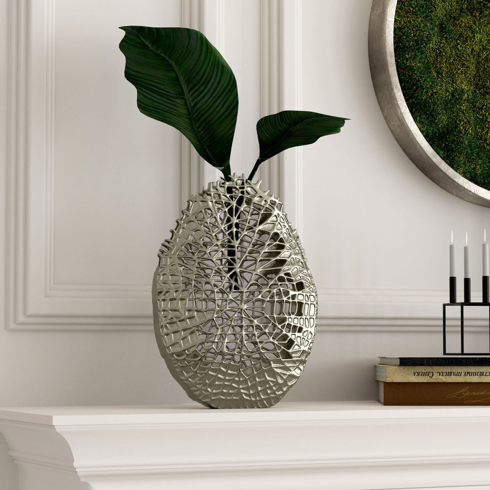 14" Silver Pierced Aluminum Table Vase