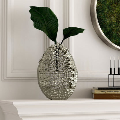 14" Silver Pierced Aluminum Table Vase