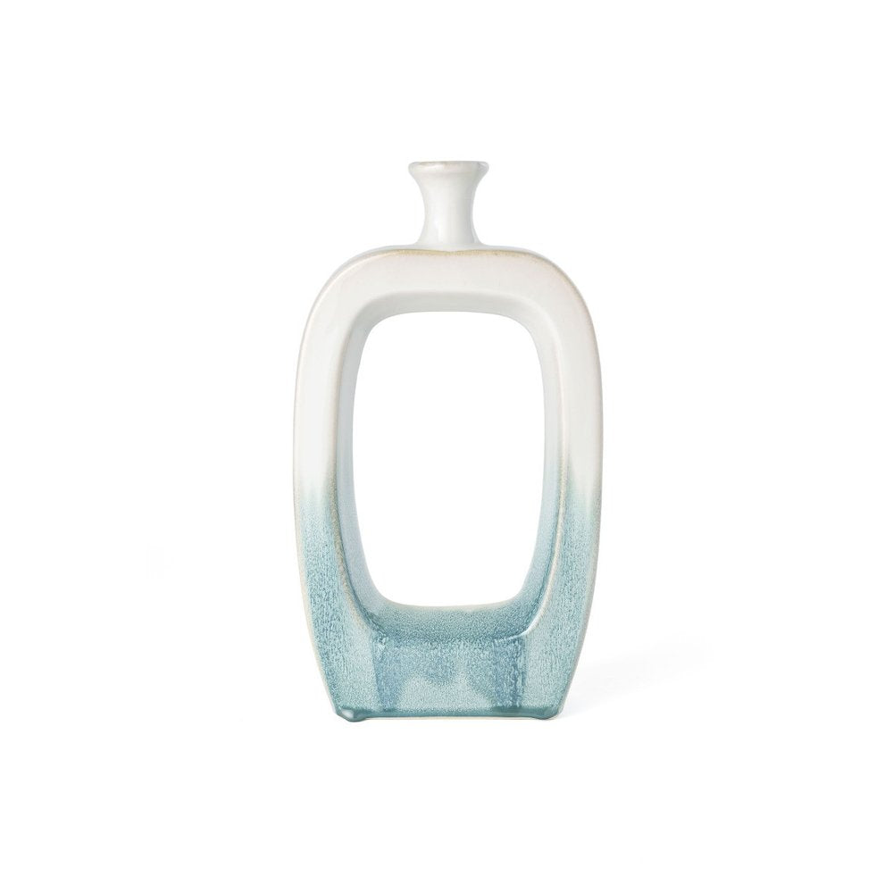 14" Aqua And White Ombre Ceramic Table Vase