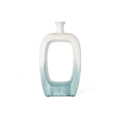 14" Aqua And White Ombre Ceramic Table Vase