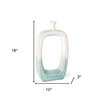 18" Aqua And White Ombre Ceramic Table Vase