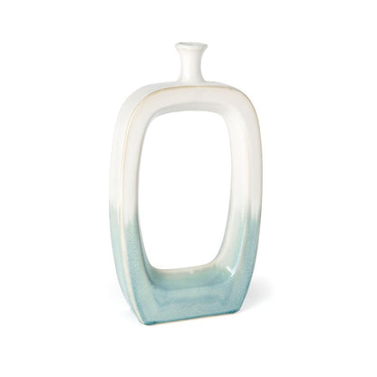 18" Aqua And White Ombre Ceramic Table Vase