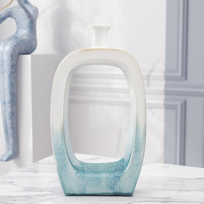 18" Aqua And White Ombre Ceramic Table Vase
