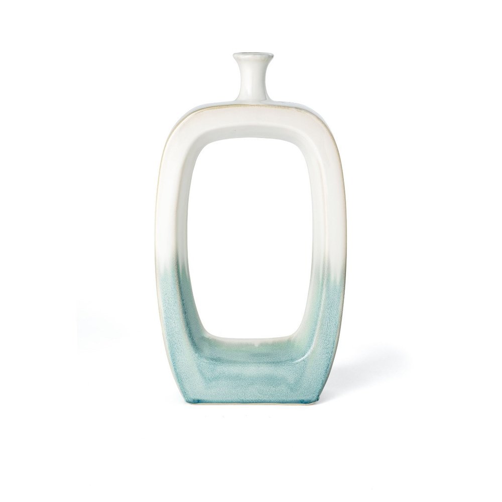 18" Aqua And White Ombre Ceramic Table Vase