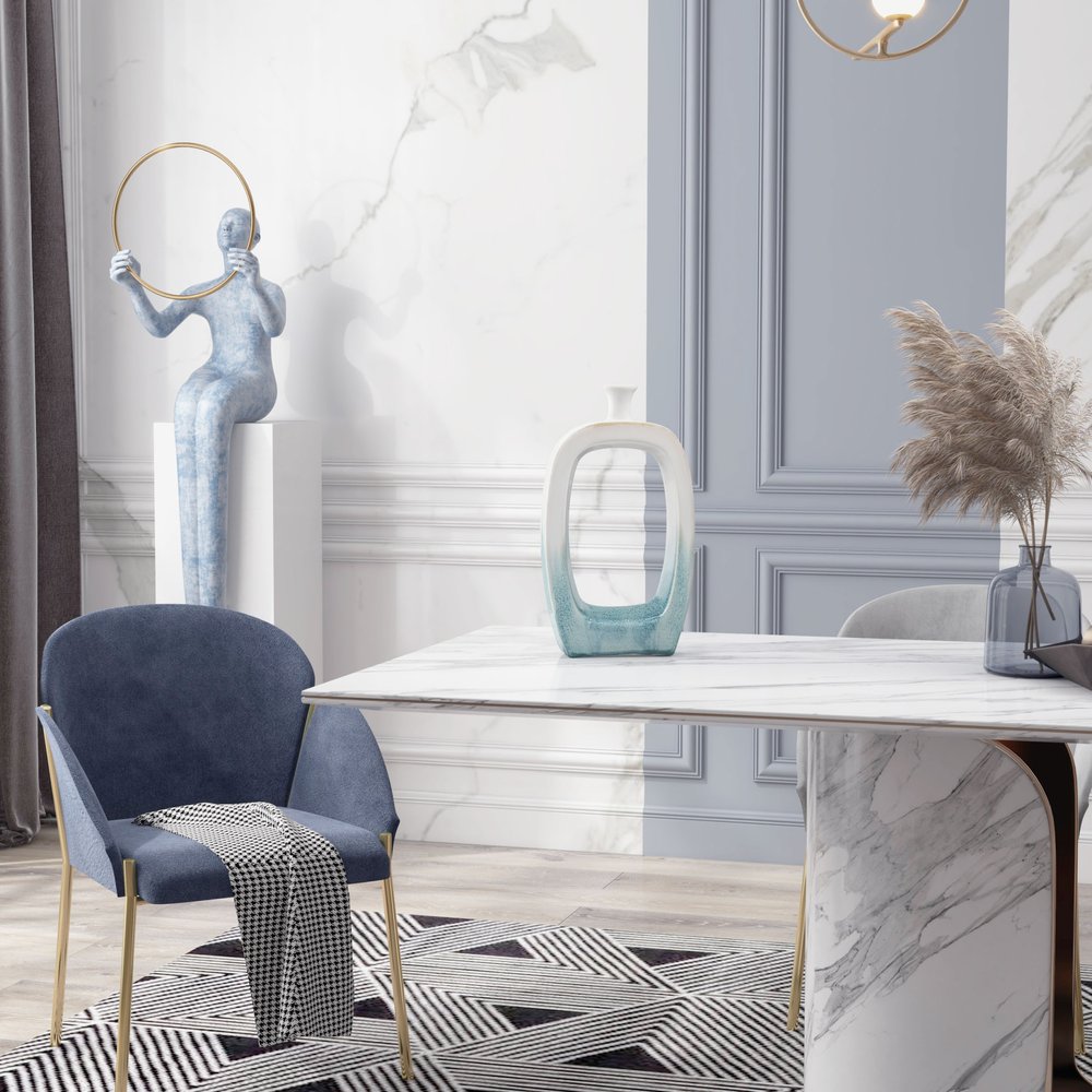 18" Aqua And White Ombre Ceramic Table Vase