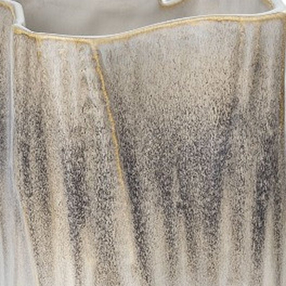 12" Brown Light Blue And Off White Color Block Square Ceramic Table Vase