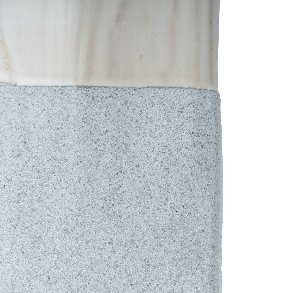 16" Brown Light Blue And Off White Color Block Square Ceramic Table Vase