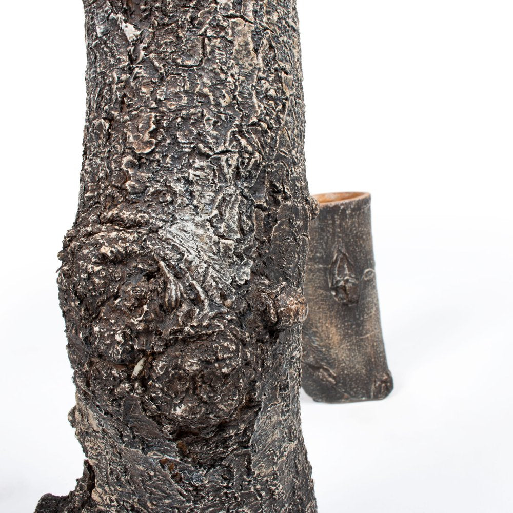 14" Brown Faux Bois Cylinder Polyresin Table Vase