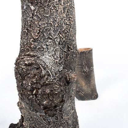 14" Brown Faux Bois Cylinder Polyresin Table Vase