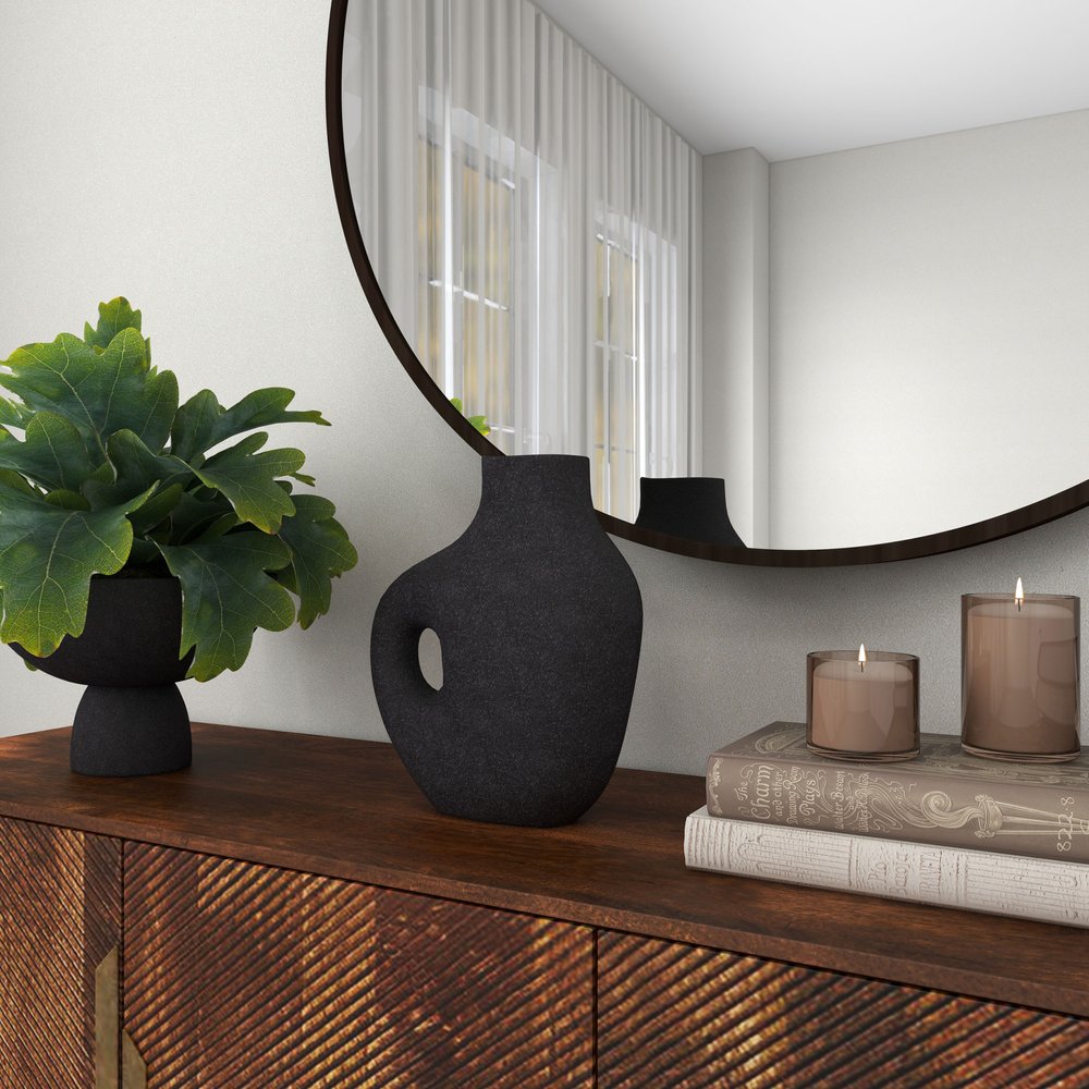 12" Black Aluminum Modern Abstract Table Vase