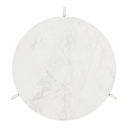 25" White And Silver Marble And Aluminum Round Cross Legs End Table