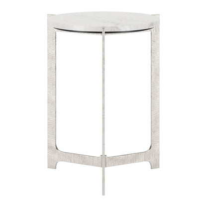 25" White And Silver Marble And Aluminum Round Cross Legs End Table