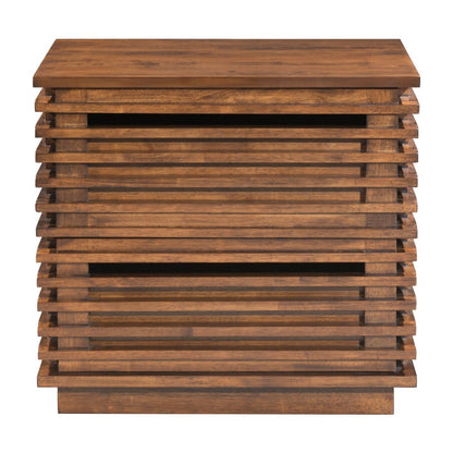 22" Brown Wood Block End Table With Two Drawers