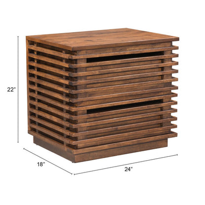 22" Brown Wood Block End Table With Two Drawers