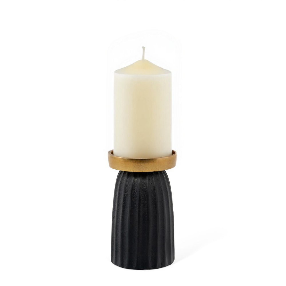 6" Black And Gold Striped Aluminum Tabletop Pillar Candle Holder