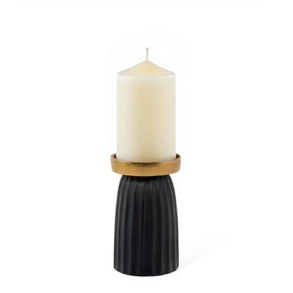 6" Black And Gold Striped Aluminum Tabletop Pillar Candle Holder