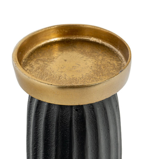 6" Black And Gold Striped Aluminum Tabletop Pillar Candle Holder