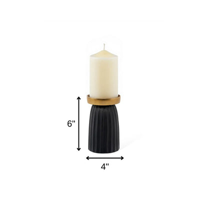 6" Black And Gold Striped Aluminum Tabletop Pillar Candle Holder