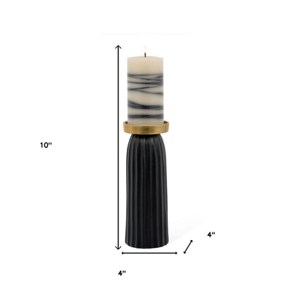 10" Black And Gold Striped Aluminum Tabletop Pillar Candle Holder